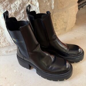 HM Black Chunky Lug‎ Sole Chelsea Boots Platform Mid Calf EU 41 Womens 10